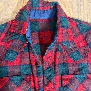 Vintage 60s Custom Wool Western Shirt – Red, Blue & Navy Plaid – Men’s M